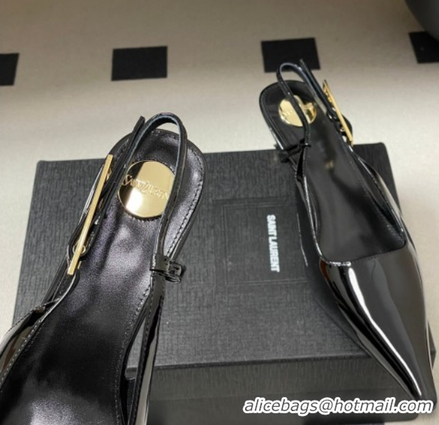Good Product Saint Laurent Lee Slingback Pumps 5.5cm with Buckle in Patent Leather Black 2026 799704 