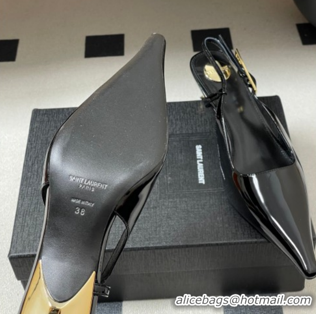 Good Product Saint Laurent Lee Slingback Pumps 5.5cm with Buckle in Patent Leather Black 2026 799704 