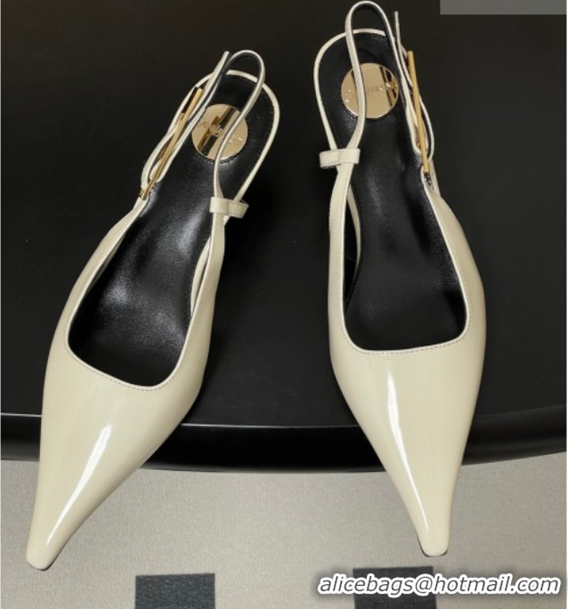 Shop Duplicate Saint Laurent Lee Slingback Pumps 5.5cm with Buckle in Patent Leather White 2026 799704