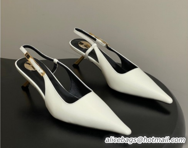 Shop Duplicate Saint Laurent Lee Slingback Pumps 5.5cm with Buckle in Patent Leather White 2026 799704