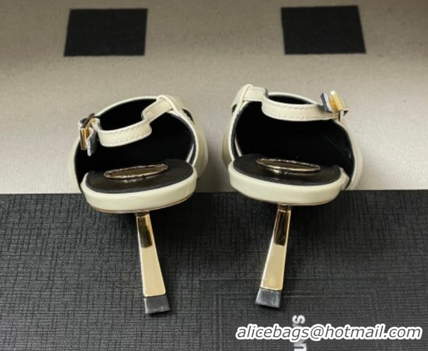 Shop Duplicate Saint Laurent Lee Slingback Pumps 5.5cm with Buckle in Patent Leather White 2026 799704