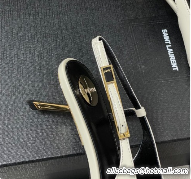 Shop Duplicate Saint Laurent Lee Slingback Pumps 5.5cm with Buckle in Patent Leather White 2026 799704