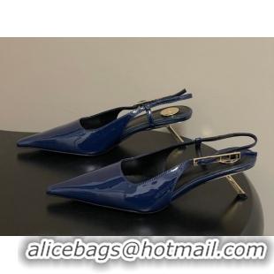 Sumptuous Saint Laurent Lee Slingback Pumps 5.5cm with Buckle in Patent Leather Blue 2026 799704
