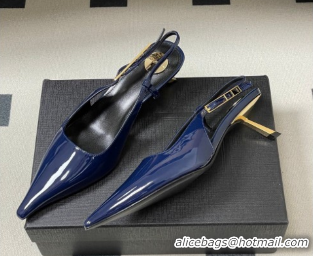 Sumptuous Saint Laurent Lee Slingback Pumps 5.5cm with Buckle in Patent Leather Blue 2026 799704