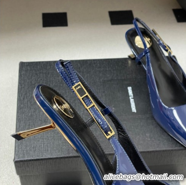 Sumptuous Saint Laurent Lee Slingback Pumps 5.5cm with Buckle in Patent Leather Blue 2026 799704