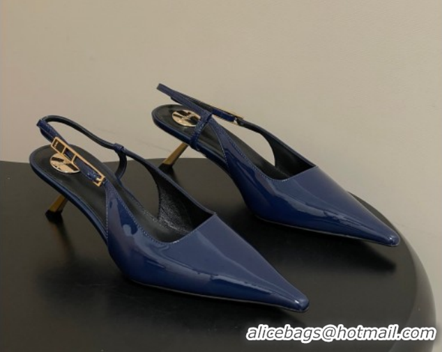 Sumptuous Saint Laurent Lee Slingback Pumps 5.5cm with Buckle in Patent Leather Blue 2026 799704