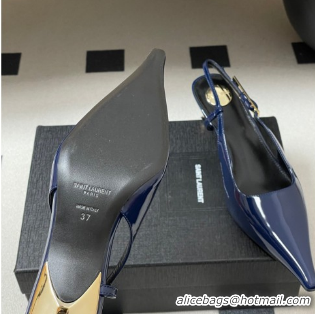 Sumptuous Saint Laurent Lee Slingback Pumps 5.5cm with Buckle in Patent Leather Blue 2026 799704