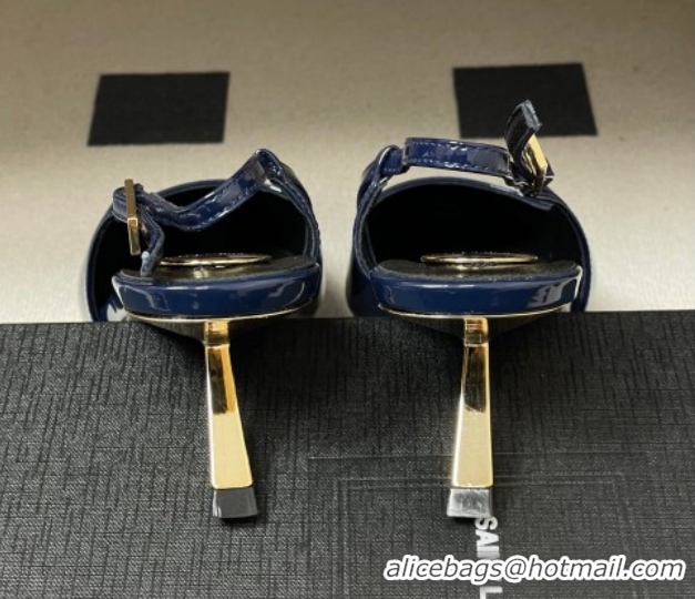 Sumptuous Saint Laurent Lee Slingback Pumps 5.5cm with Buckle in Patent Leather Blue 2026 799704