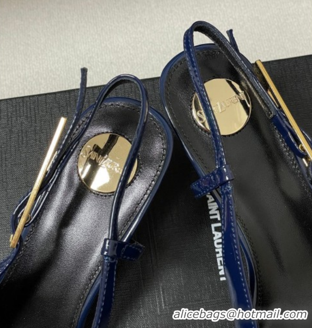 Sumptuous Saint Laurent Lee Slingback Pumps 5.5cm with Buckle in Patent Leather Blue 2026 799704