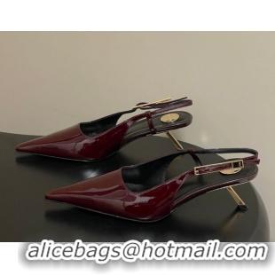 Luxury Saint Laurent Lee Slingback Pumps 5.5cm with Buckle in Patent Leather Burgundy 2026 799704