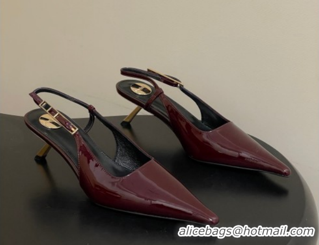 Luxury Saint Laurent Lee Slingback Pumps 5.5cm with Buckle in Patent Leather Burgundy 2026 799704