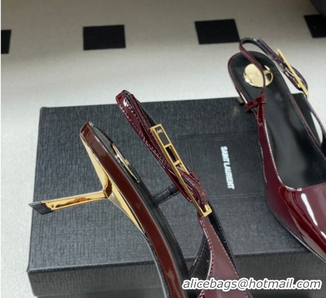 Luxury Saint Laurent Lee Slingback Pumps 5.5cm with Buckle in Patent Leather Burgundy 2026 799704