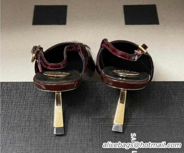 Luxury Saint Laurent Lee Slingback Pumps 5.5cm with Buckle in Patent Leather Burgundy 2026 799704