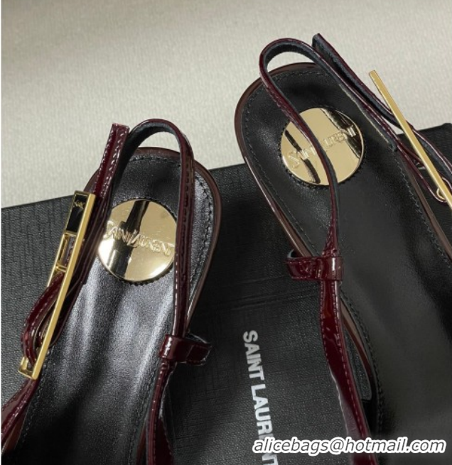 Luxury Saint Laurent Lee Slingback Pumps 5.5cm with Buckle in Patent Leather Burgundy 2026 799704
