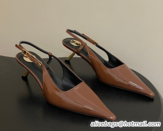 Big Discount Saint Laurent Lee Slingback Pumps 5.5cm with Buckle in Patent Leather Brown 2026 799704