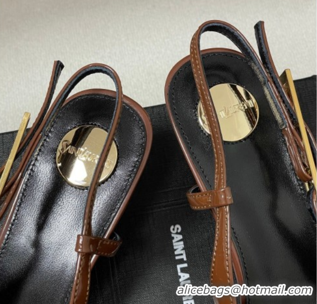 Big Discount Saint Laurent Lee Slingback Pumps 5.5cm with Buckle in Patent Leather Brown 2026 799704