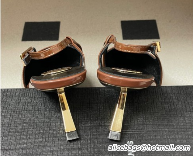 Big Discount Saint Laurent Lee Slingback Pumps 5.5cm with Buckle in Patent Leather Brown 2026 799704