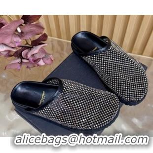 Good Quality Saint Laurent Strass Mesh Mules Black 2026 SL022406