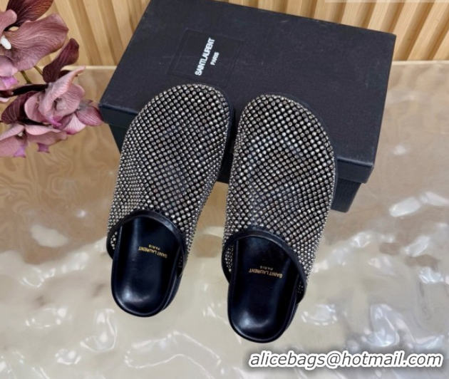 Good Quality Saint Laurent Strass Mesh Mules Black 2026 SL022406