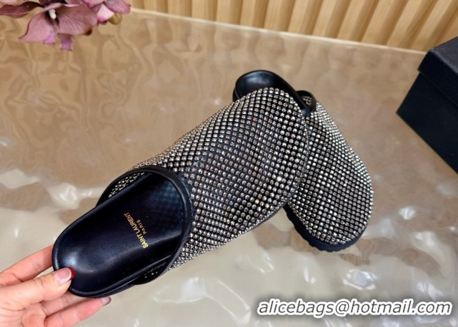 Good Quality Saint Laurent Strass Mesh Mules Black 2026 SL022406