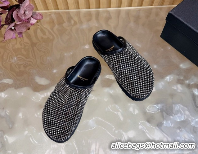 Good Quality Saint Laurent Strass Mesh Mules Black 2026 SL022406