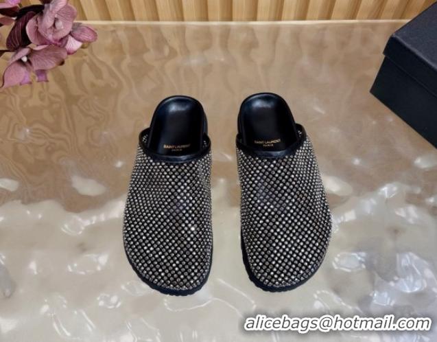 Good Quality Saint Laurent Strass Mesh Mules Black 2026 SL022406