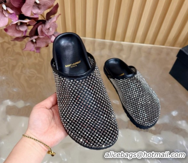 Good Quality Saint Laurent Strass Mesh Mules Black 2026 SL022406