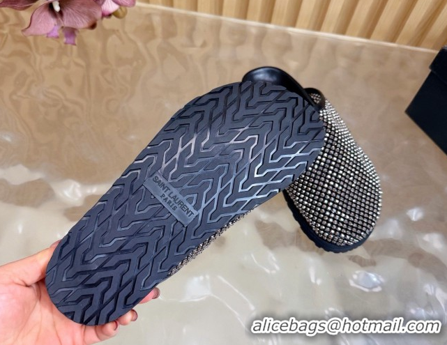 Good Quality Saint Laurent Strass Mesh Mules Black 2026 SL022406