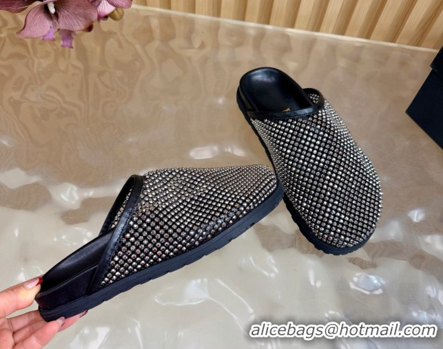 Good Quality Saint Laurent Strass Mesh Mules Black 2026 SL022406
