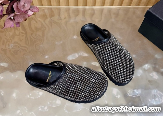 Good Quality Saint Laurent Strass Mesh Mules Black 2026 SL022406