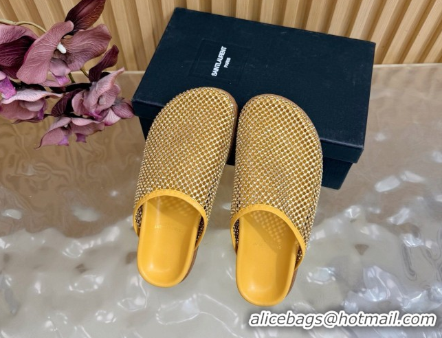 Top Grade Saint Laurent Strass Mesh Mules Yellow 2026 SL022406
