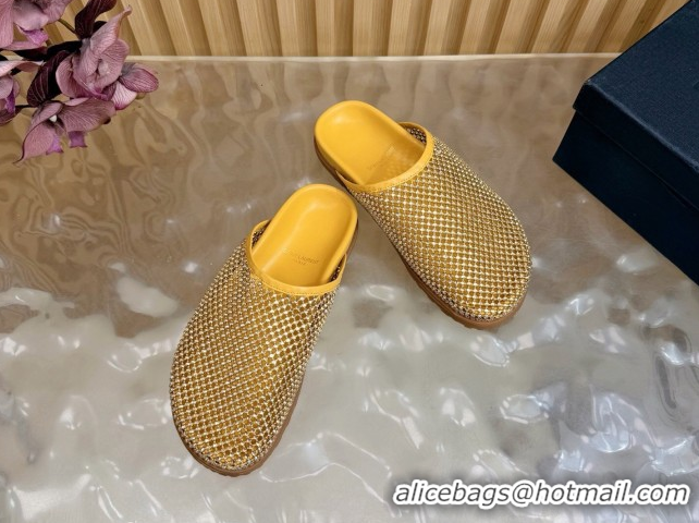 Top Grade Saint Laurent Strass Mesh Mules Yellow 2026 SL022406