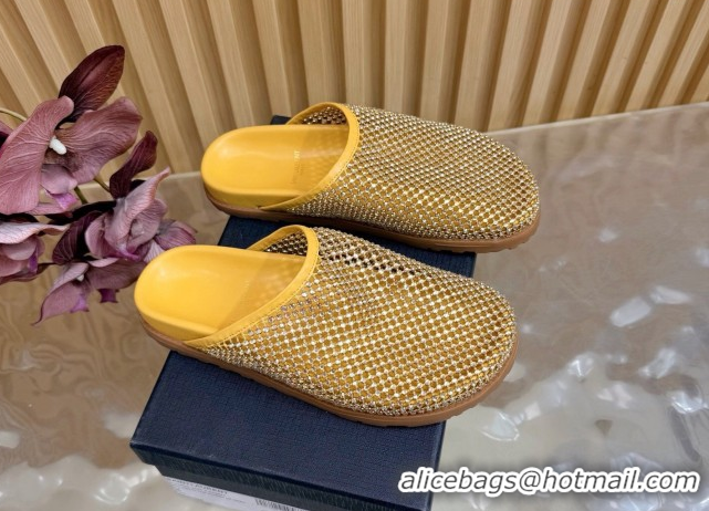 Top Grade Saint Laurent Strass Mesh Mules Yellow 2026 SL022406