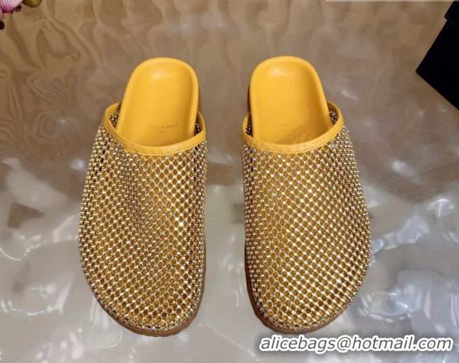 Top Grade Saint Laurent Strass Mesh Mules Yellow 2026 SL022406