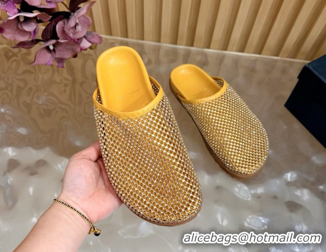 Top Grade Saint Laurent Strass Mesh Mules Yellow 2026 SL022406