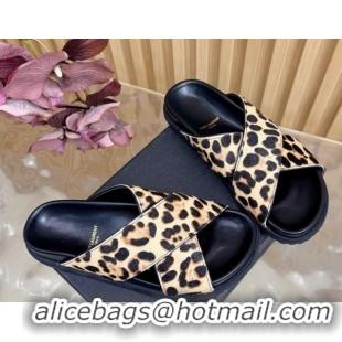 Unique Style Saint Laurent Leopard Print Mohair Slides Sandal Beige 2026 SL022407