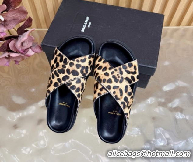 Unique Style Saint Laurent Leopard Print Mohair Slides Sandal Beige 2026 SL022407