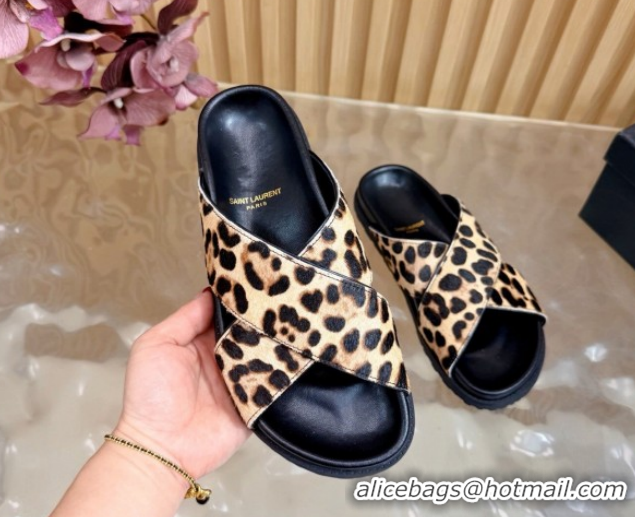 Unique Style Saint Laurent Leopard Print Mohair Slides Sandal Beige 2026 SL022407