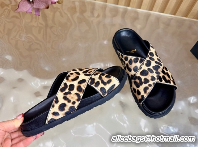 Unique Style Saint Laurent Leopard Print Mohair Slides Sandal Beige 2026 SL022407