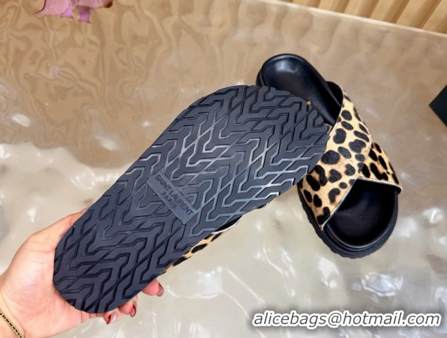 Unique Style Saint Laurent Leopard Print Mohair Slides Sandal Beige 2026 SL022407