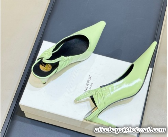 Good Looking Saint Laurent ANNE-MARIE Slingbacks Pump 7.5cm in Shiny Leather Green 2026 841183