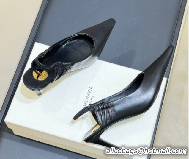 2222Shop Duplicate Shop Duplicate Saint Laurent ANNE-MARIE Slingbacks Pump 7.5cm in Smooth Leather Black 2026 841183Blac
