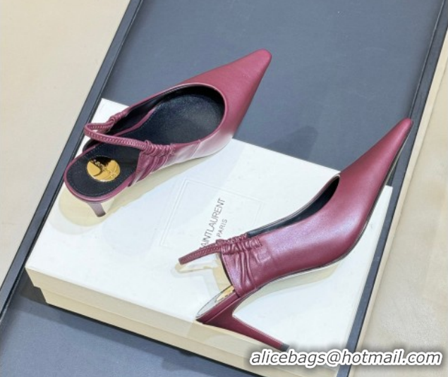 Most Popular Saint Laurent ANNE-MARIE Slingbacks Pump 7.5cm in Smooth Leather Burgundy 2026 841183