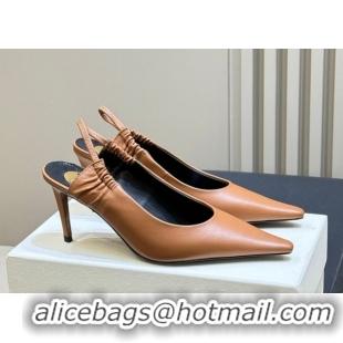 Pretty Style Saint Laurent ANNE-MARIE Slingbacks Pump 7.5cm in Smooth Leather Brown 2026 841183