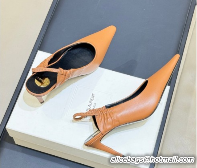 Pretty Style Saint Laurent ANNE-MARIE Slingbacks Pump 7.5cm in Smooth Leather Brown 2026 841183