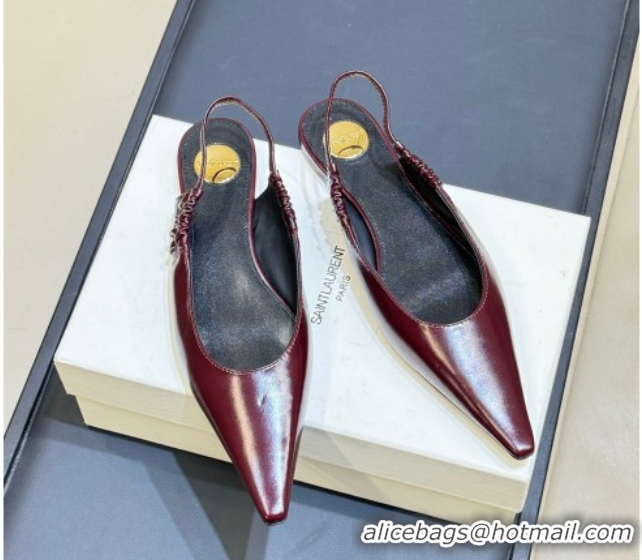 Charming Saint Laurent ANNE-MARIE Slingbacks Flats in Shiny Leather Burgundy 2026 841183