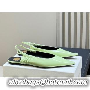 Good Quality Saint Laurent ANNE-MARIE Slingbacks Flats in Shiny Leather Green 2026 841183