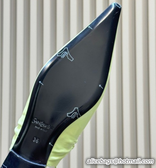 Good Quality Saint Laurent ANNE-MARIE Slingbacks Flats in Shiny Leather Green 2026 841183
