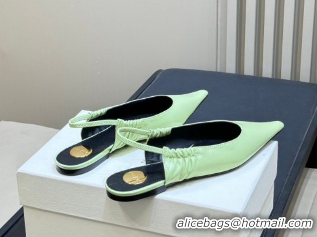 Good Quality Saint Laurent ANNE-MARIE Slingbacks Flats in Shiny Leather Green 2026 841183