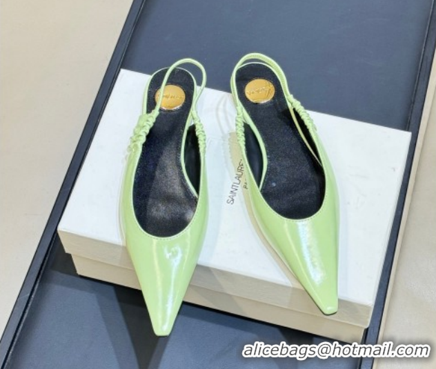 Good Quality Saint Laurent ANNE-MARIE Slingbacks Flats in Shiny Leather Green 2026 841183